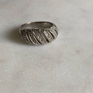 Silver Tone Dome Ring with Crystal Diamond Accents